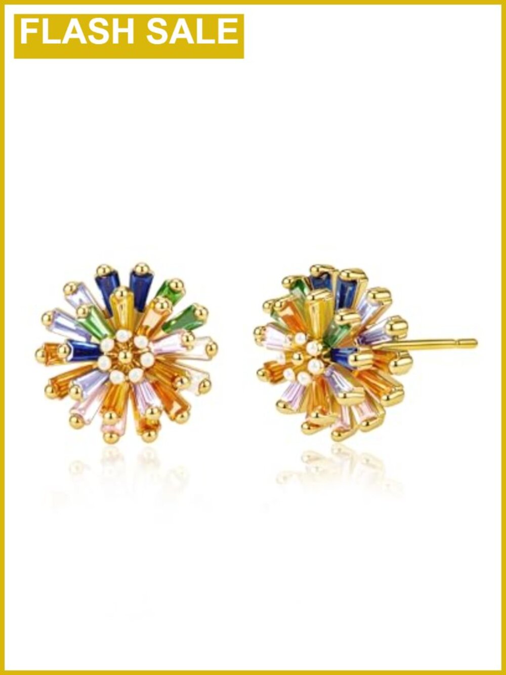 18k Gold Plated Copper Cubic Zirconia Flower Stud Earrings for Women